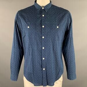 WALLACE & BARNES Size L Navy Mixed Patterns Cotton Lightweight Long Sleeve Shirt